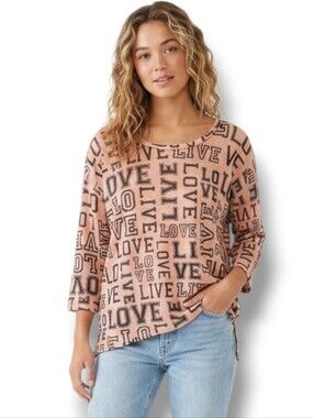 No Boundaries Juniors Pink LOVE Print Pullover Sweater – Lace Back, Size Large